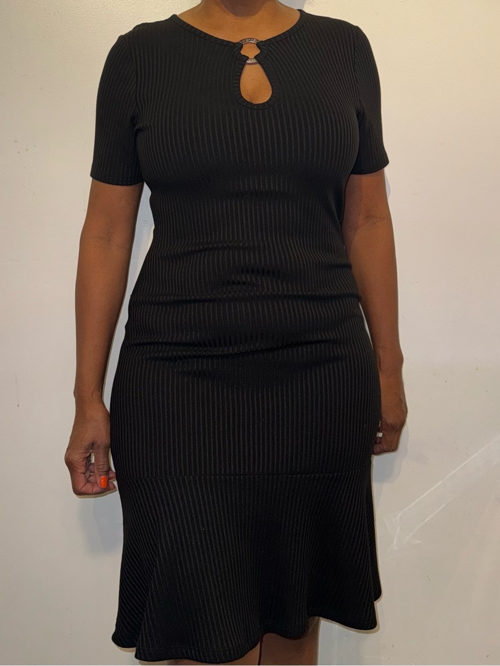 Black Michael Kors Ribbed Keyhole Midi Dress